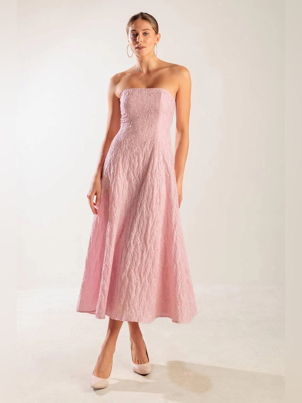 NWT Free Market Roll With It Pink Woven MIDI